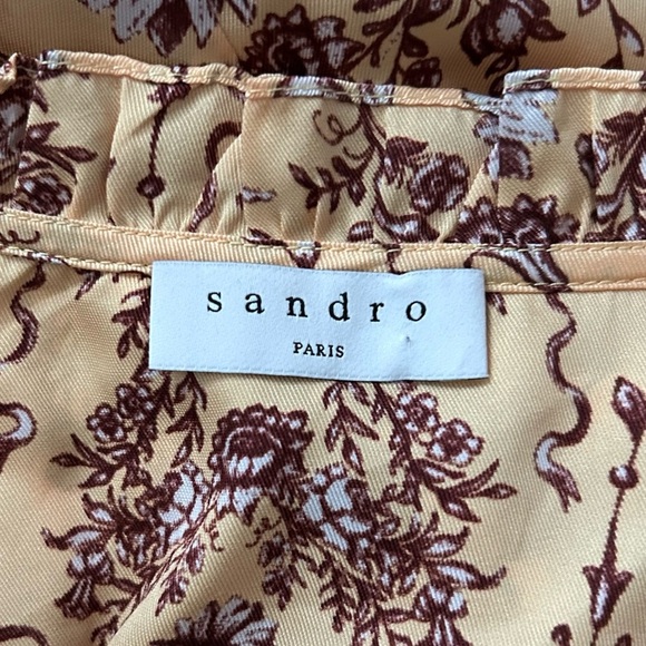 Sandro Paris Suzette Yellow Floral Ruffle Mini Dress Sz 2 - Picture 10 of 11